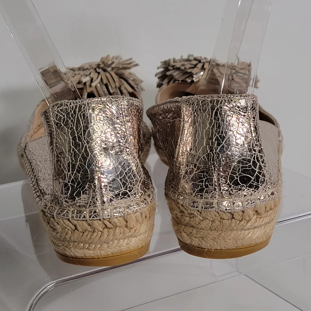 RAS Metallic Leather Espadrille Flats Size 39